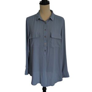 Dusty Blue Le Chateau Blouse Size Large Long Sleeve